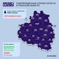 Районы Тульской области продолжает "затягивать" COVID-19: карта